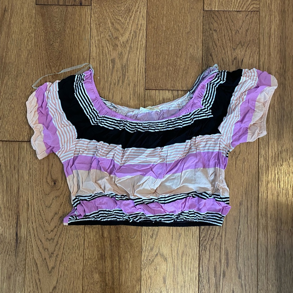 NWT LA Hearts Purple, Pink, Orange, Black, and White Striped Crop Top. M…